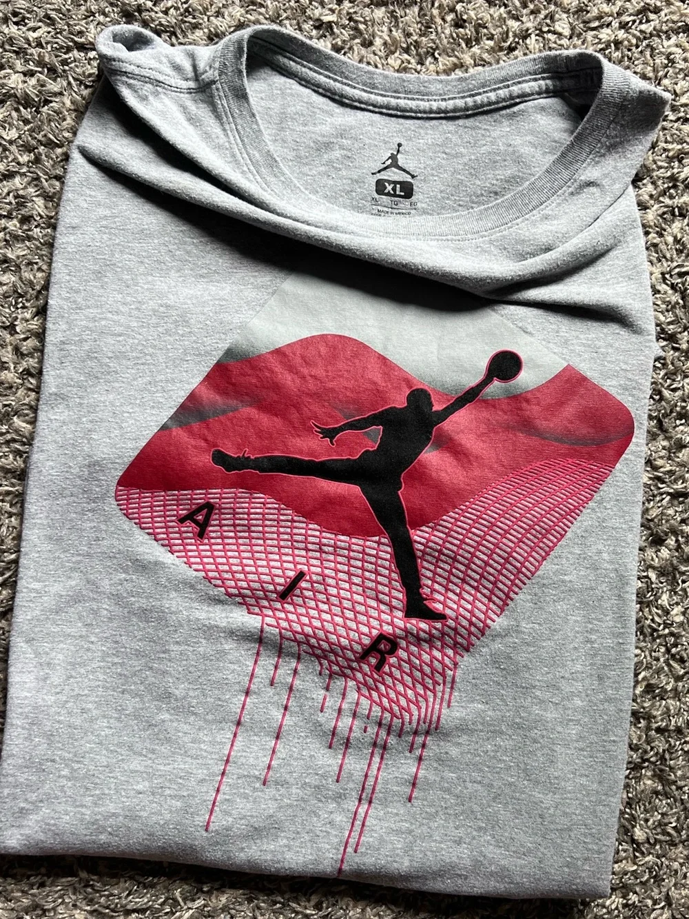 Jordan Grey Tee with Red Graphic and Black Jumpman